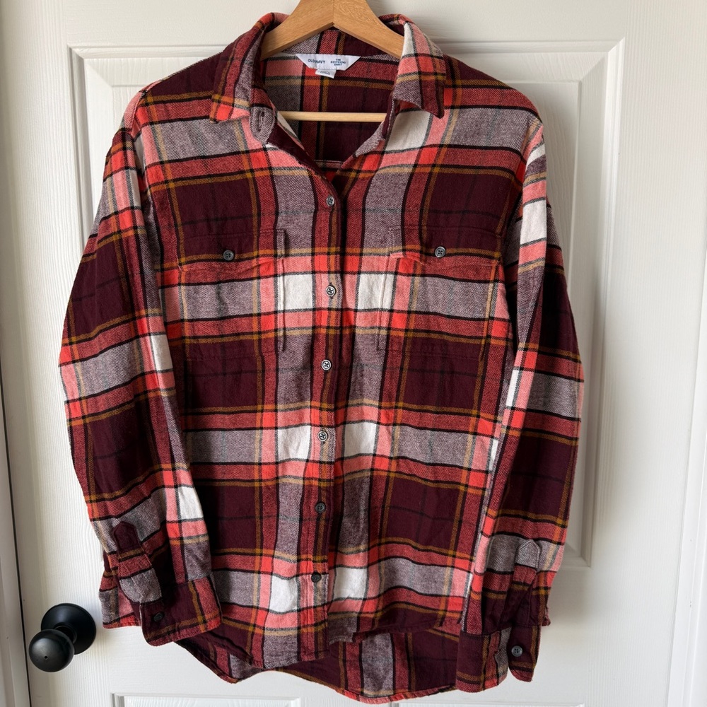 Old Navy Women’s Cozy Casual Plaid Button Up Flannel M 100% Cotton Boyfriend Fit